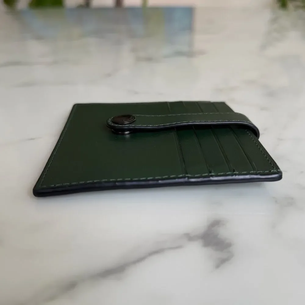 Coach Heritage Card Case Dark Clover Green Leather Snap Wallet C3162 Unisex